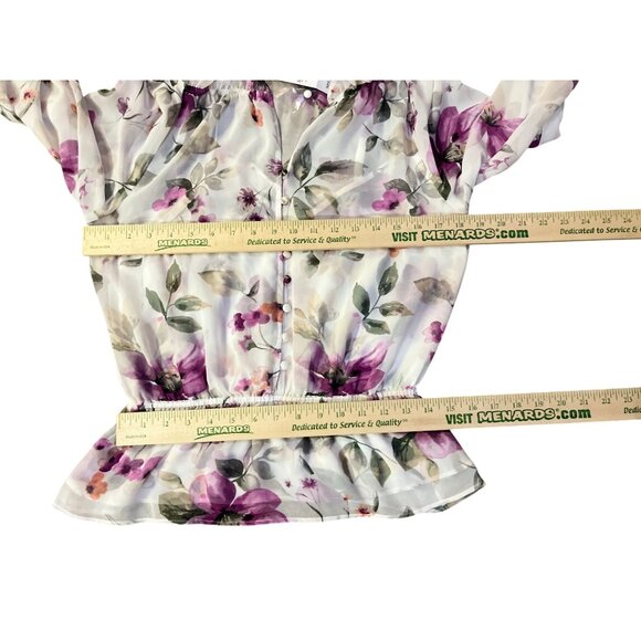 White House Black Market Womens 6 Floral Blouse Ecru Violet Ruffle + Tank NWT - Picture 10 of 16